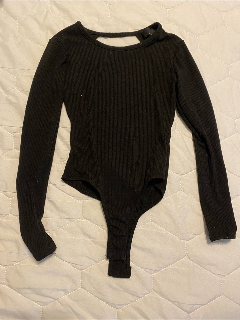 Long-Sleeve Ribbed Black Bodysuit — Women's Essential